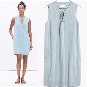Madewell light denim lace up top dress w pockets